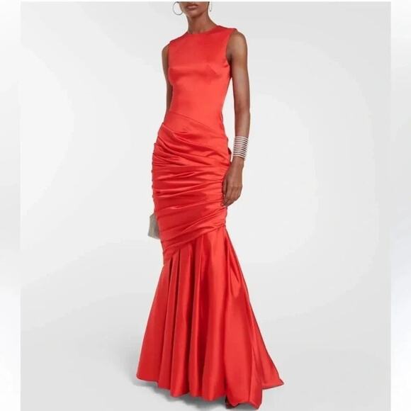 Rasario Satin Mermaid Fishtail Maxi Gown in Red Size IT40 NWT $2950 - Picture 2 of 13